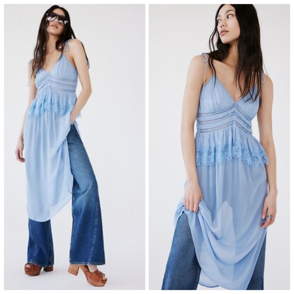 New Free People x Revolve Kiki Chambray Slip Dress NWOT Small - Picture 1 of 10